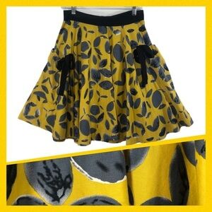 Caravan Circle Leaf Print Mustard Pocket Skirt